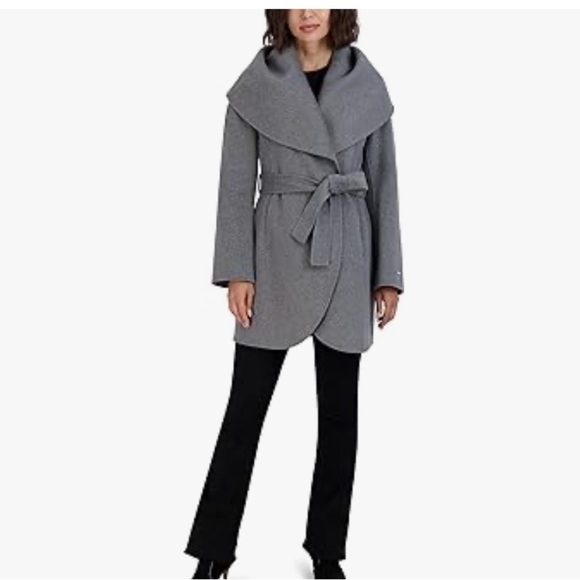 Tahari womens Double Face Wool Blend Wrap Coat With Oversized Collar - Picture 6 of 16